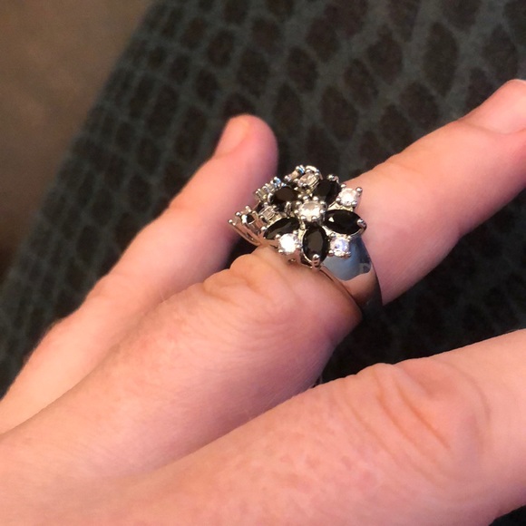 925 Silver Ring Black Sapphire Women New - Picture 7 of 8